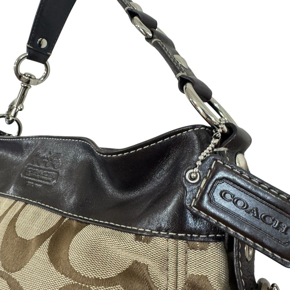 Coach EUC Brown Tan Signature Jacquard Zoe Hobo Handbag Shoulder Purse READ - Picture 4 of 16